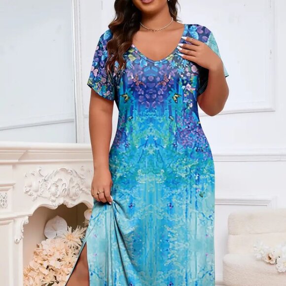 Women's Plus Size Butterfly & Floral Print Summer Long Beach Dress 16W - 22W - Picture 1 of 14